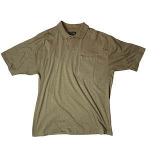 Van Heusen Polo Shirt Mens Large Beige Grid Pocket Short Sleeve